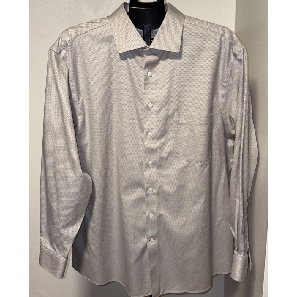 Cremieux Classic Fit Dress Shirt Mens 18 35 Gray Geo Print Pima Cotton Non Iron